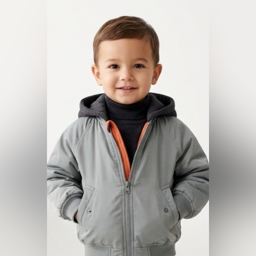 Zara Kids Gray and Black Hooded Puffer Jacket
